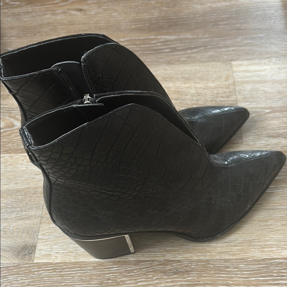 Black Crocodile-Embossed Ankle Boots